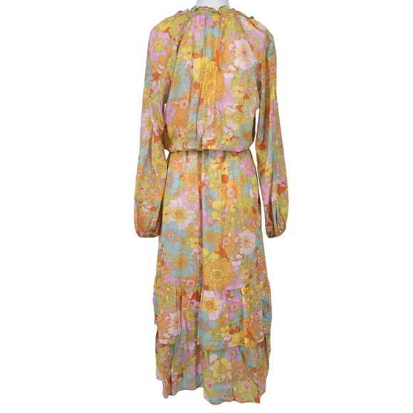 Show Me Your Mumu Women's Cait Midi Dress Groovy Blooms Floral Boho‎ Ruffle Sz M - Picture 4 of 10